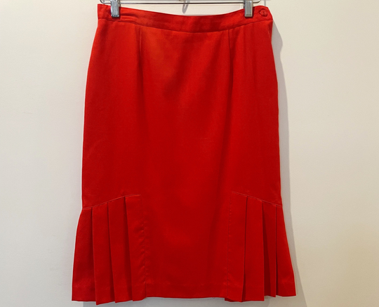 Vintage 80S Candy Apple Red Pencil Skirt With Side Pleats