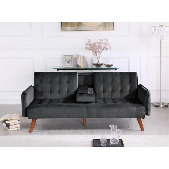 Container Furniture Tufted Convertible Velvet Sofa Bed with Cup Holder