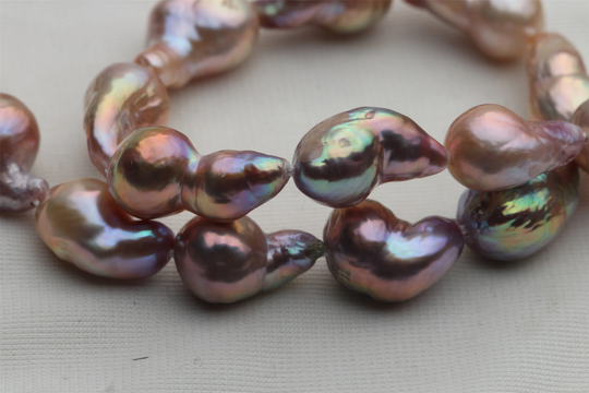 Amazing Metallic Color Baroque Freshwater Nucleated Pearl Strand, Atp020