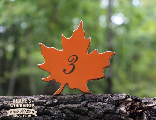 Autumn Leaves 6" Wedding Table Numbers, Wooden, Reception, Painted, Fall Leaves