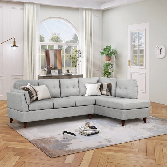 Gray Fabric Sofa L-Shape Couch Chaise Lounge Sectional Sofa