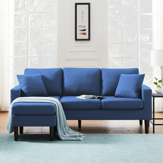 72" SECTIONAL SOFA LEFT HAND FACING WITH 2 PILLOWS NAVY BLUE Fabric