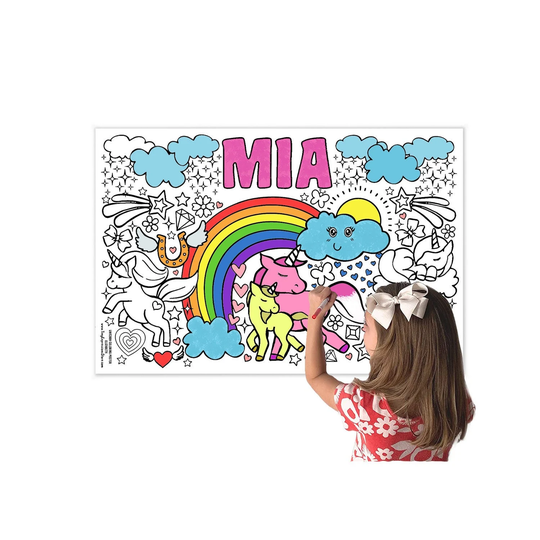 Personalized Unicorn Coloring Poster With Name | Themed Paper Roll To Color 30" X 20" Inches