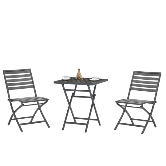 Modern outdoor plastic wood folding table and chair,Garden Furniture 3PCS (Two Chairs)