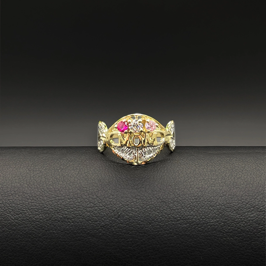 Tri Gem Mom Ring, Cz Three Color Stone Ring Women's | Real 10K Yellow Gold Size 8