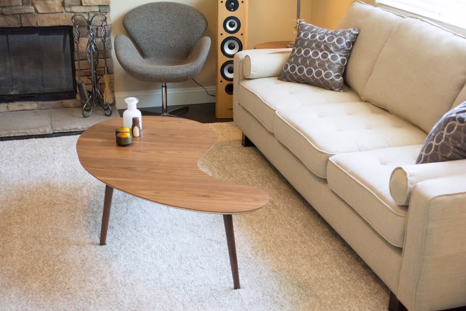 Mid Century Modern Coffee Table Kidney Bean - Walnut, Extra Large | Kidney Table, Boomerang Modern