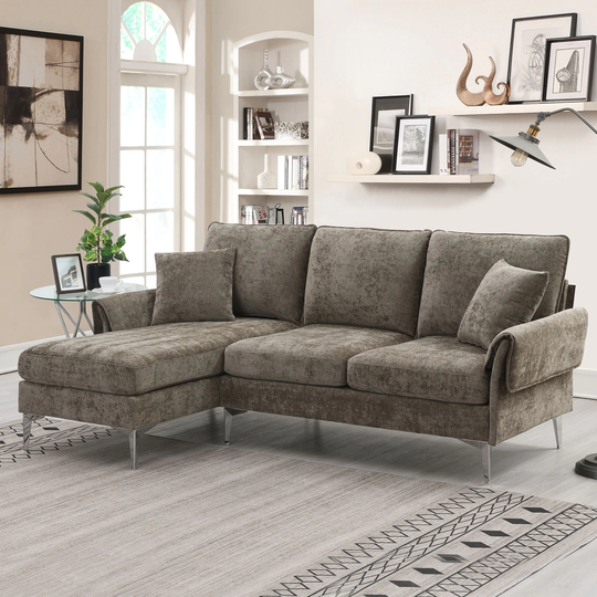 Modern L-Shaped Sofa Couch with Reversible Chaise Lounge & 2 Pillows