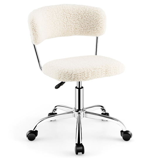 Gymax Computer Desk Chair Adjustable Sherpa Office Chair Swivel Vanity