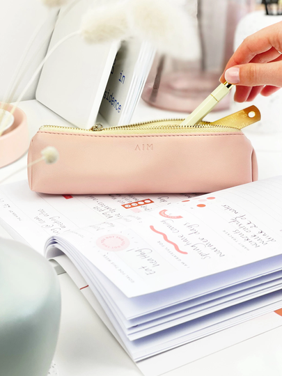 Blush Pink Pencil Case, Vegan Leather Luxury Pen Pouch, Slim Stationery Storage, Pastel Desk Accessory, Back To School