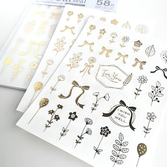 Tracing Die Cut Sticker | Ribbon & Flower Gold Foil From Japan