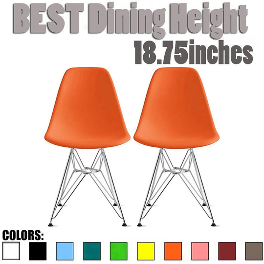 2xhome - Set of 2, Orange Designer Plastic Chair Silver Wire Dining