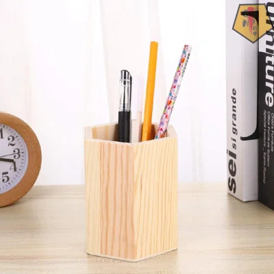 2 Pcs Wood Pencil Holder Brush Container Holder Desktop Wooden Container Multi Use Holder For Home Office (Hexagon Tube)