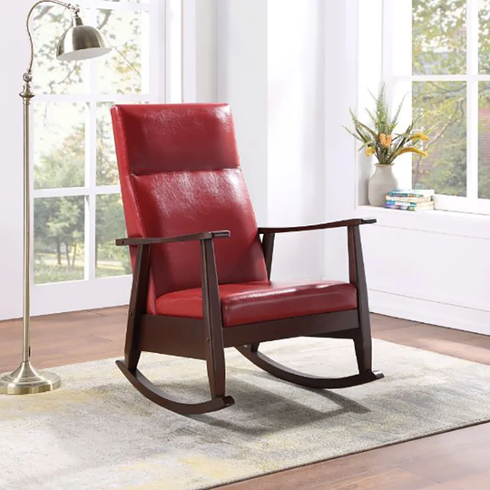 Indoor Rocking Chair, Red PU & Espresso Finish