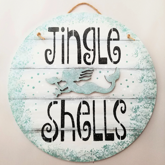 Jingle Shells Custom Color Mermaid Sign Round - White Mermaid Art Beach House Decor Custom Colors