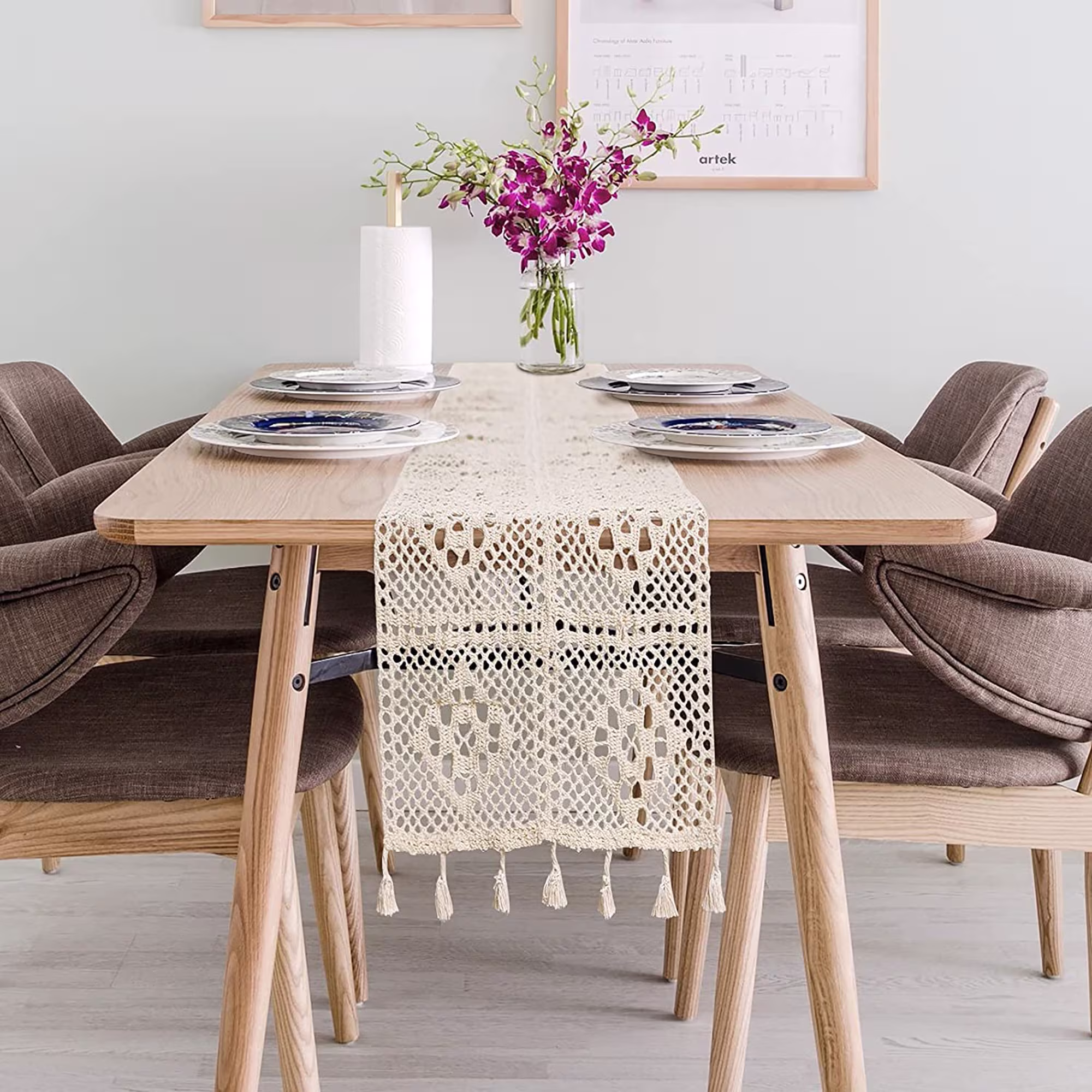 Macrame Table Runner Cotton Crochet Lace Boho Wedding With Tassels Home Dining Decor