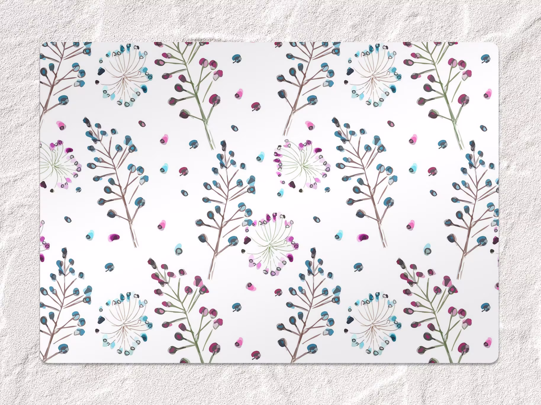 Abstract Mountain Gray Chair Mat, Blue Vinyl Floor Purple Protective Floral Splat Area Rug, Comfort Mat