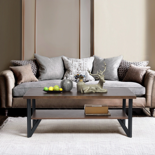 HOMYLIN MID CENTURY Rustic 2 layes Retangle wooden coffee table 42 inch width