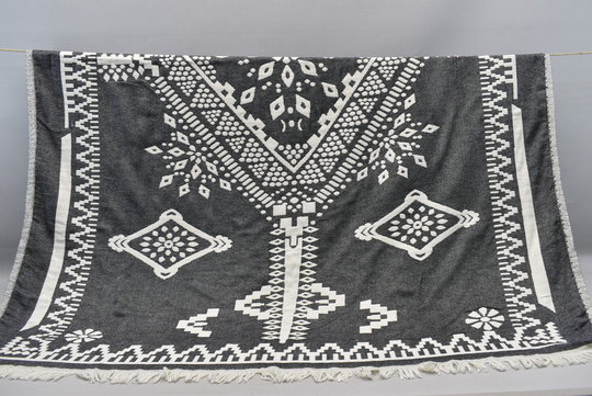 Black Sofa Cover, Turkish Throws, Couch Blanket, Aztec Design Cotton Slipcover For 54 X 72 Inch Kilim-K.ö