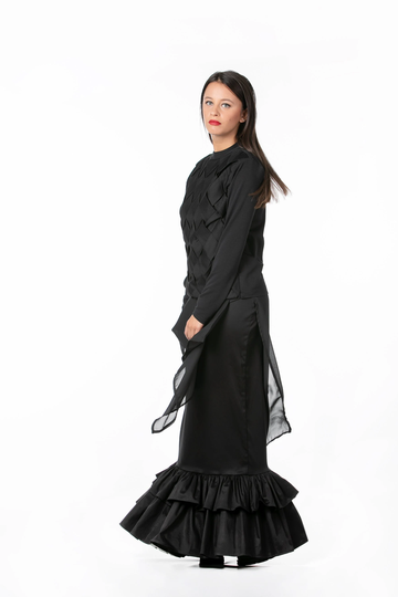Avant Garde Skirt, Elegant Maxi Pencil Skirt With Ruffled Details, Black Women, Futuristic Clothing, Clothing