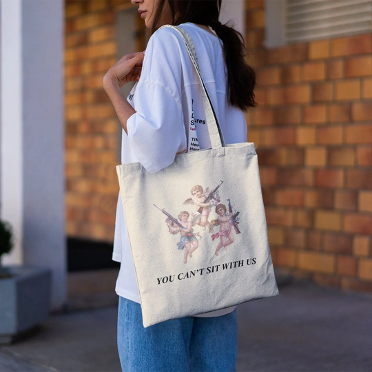 You Can't Sit With Us Angel Tote Bag-Aesthetic Tote Bag, Art Bag, Artsy Bag, Grunge Bag, Angel Bag, Aesthetic Totes