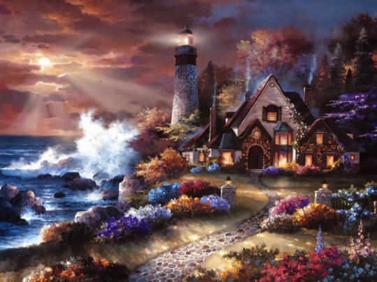 Cottage Lighthouse By The Sea Diy 5D Diamond Painting Kit Full Square & Round Drill