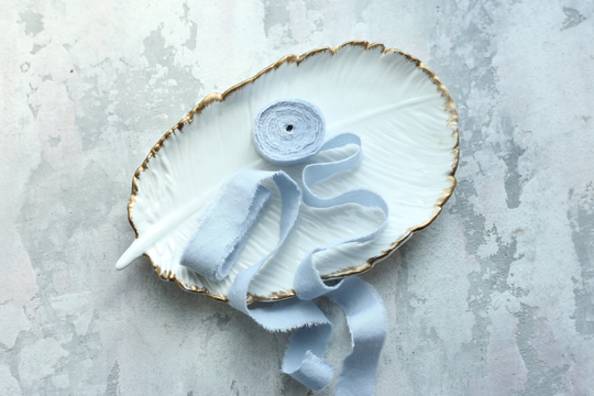 Dispatches From USA /Light Dusty Blue Cotton Ribbons For Invitations Or Wedding Bouquet Hand Dyed Premium Blue Ribbon Collection