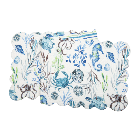 51" x 14" Crescent Bay Quilted Reversible Nautical Beach Table Runner - Blue