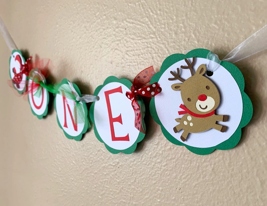 Christmas Party High Chair Banner, First Birthday Decoration, Santa Claus 1st Birthday, Reindeer Highchair Sign