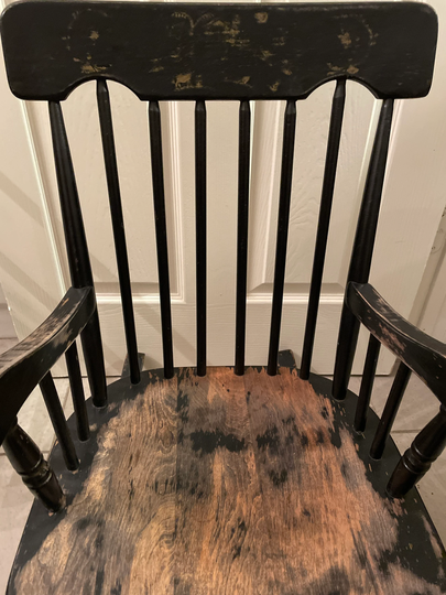 1920's Black Hitchcock Child's Doll Display Wooden Farmhouse Cottage Primitive Shabby Chippy Painted Rocker Rocking Chair #bv