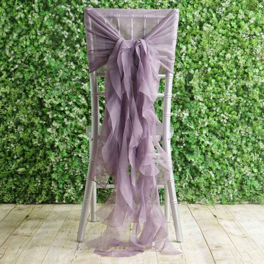 Amethyst Premium Curly Chiffon Chair Cover Cap With Sashes