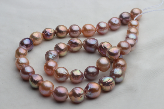 8-11 Natural Mixed Metallic Color Pearl Strand, Baroque Nuclear Necklace, Atg025