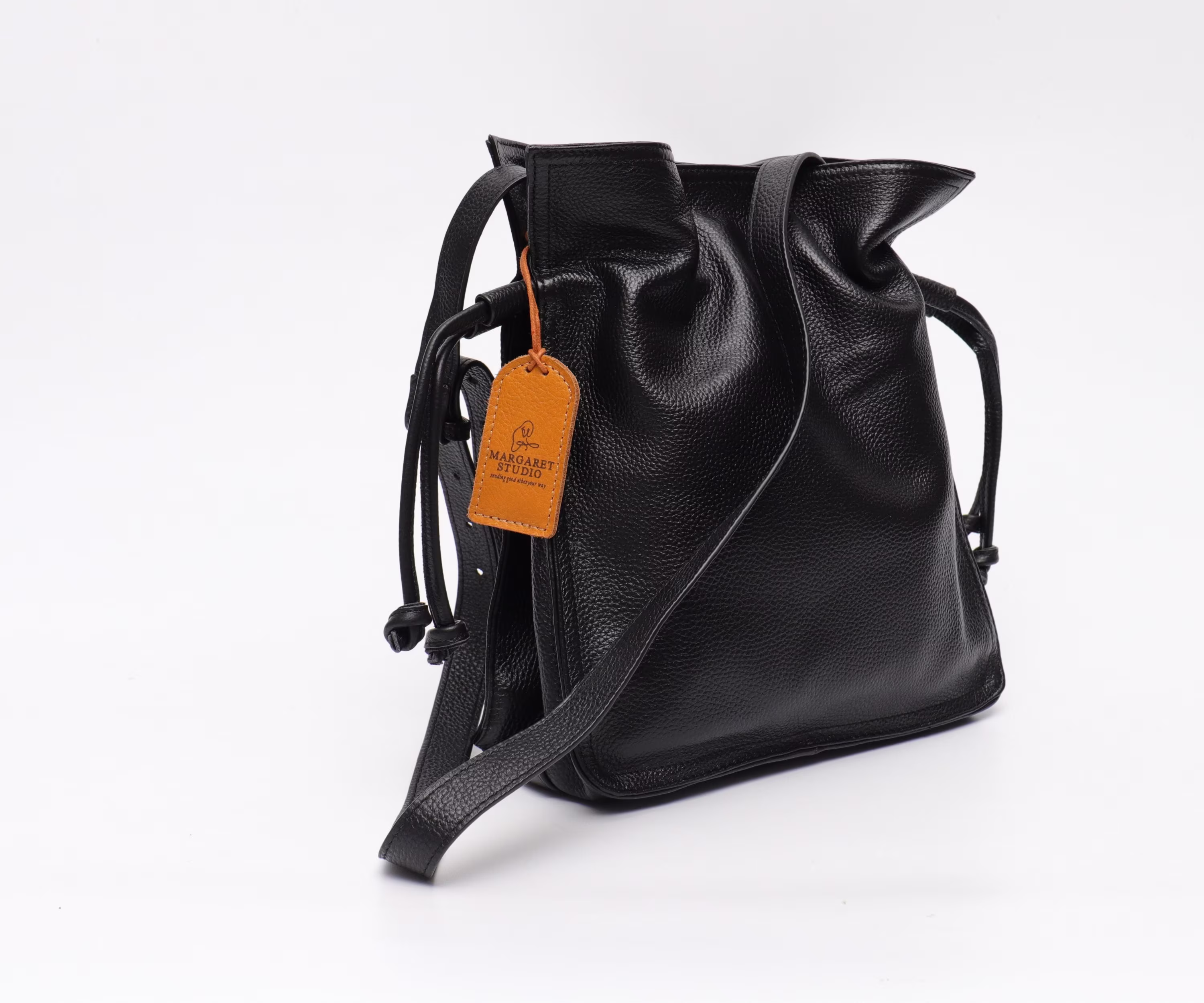 Leather Crossbody Bag, Genuine Bucket Women Handbag, Black Shoulder Womens Minimalist Bag