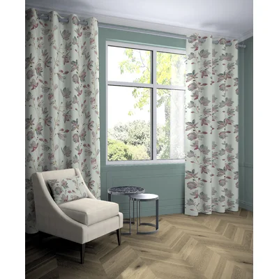 Magnolia Tailored 100% Cotton Floral Room Darkening Pencil Pleat Curtain Panels