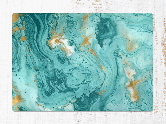 Turquoise Marble Chair Mat, Blue Splat Gold Vinyl Floor Watercolor Protective Flooring, Housewarming Gift, Splash Mat