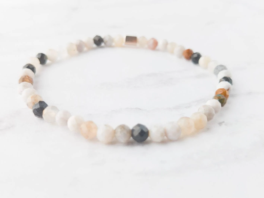 Dainty Parral Dendritic Agate Semi-Precious Gemstone Bracelet | 4mm Faceted Elastic Stackable