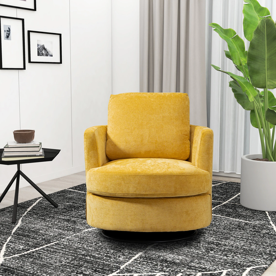 31.9"W Chenille Swivel Accent Mustard Barrel Chair Club Chair