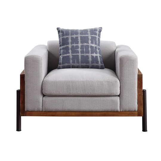 Fabric Upholstered Chair with 1 Pillow in Beige and Walnut