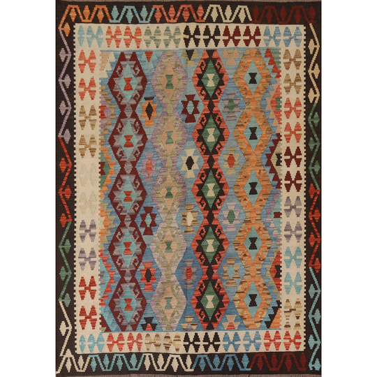 Colorful Kilim Oriental Area Rug Flat-weave Wool Carpet - 5'10" x 7'9"