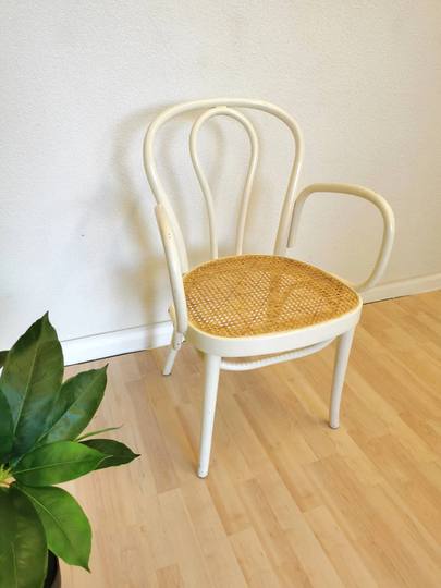 Vintage Dining White Chair in Thonet Style With Cane/Mid Century Coffeehouse Retro Dine Wicker Rattan Chair /Yugoslavia Stol Kamnik