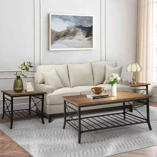 Zarbel Wood/ Metal Contemporary 3-piece Coffee Table and End Table Set