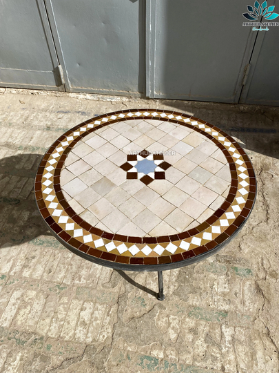 Mosaic Coffee Table Brown Tiles For Outdoor & Indoor 100% Handcrafted, Mid Century Mosaic Art Table