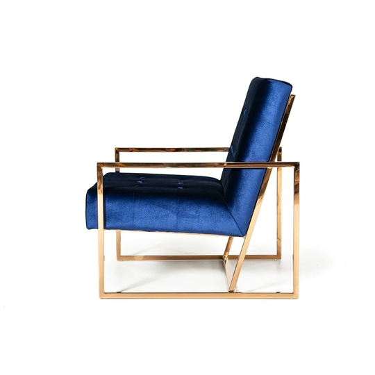 Stylish Blue and Gold Fabric Square Back Accent Chair - 30" x 28" x 30"