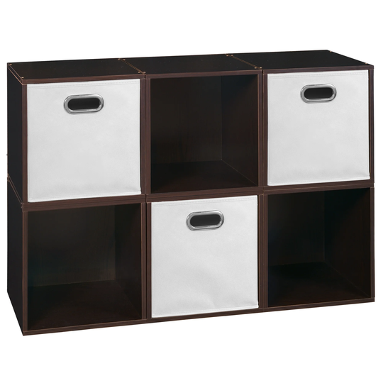 Noble Connect Storage Set - 6 Cubes and 3 Canvas Bins- Truffle/White