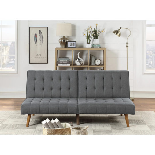Modern Adjustable Sleeper Sofa, Convertible Couch Polyfiber Plush Tufted Cushion Sofa with Wooden Legs for Living Room