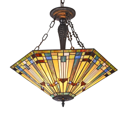Tiffany Style 3-light Blackish Bronze/Art Glass Inverted Pendant