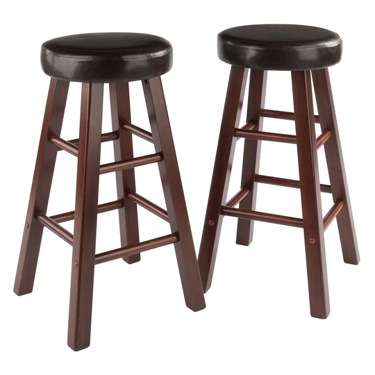 Set of 2 Walnut and Espresso Cushioned Solid Wood Counter Stools 25.5"