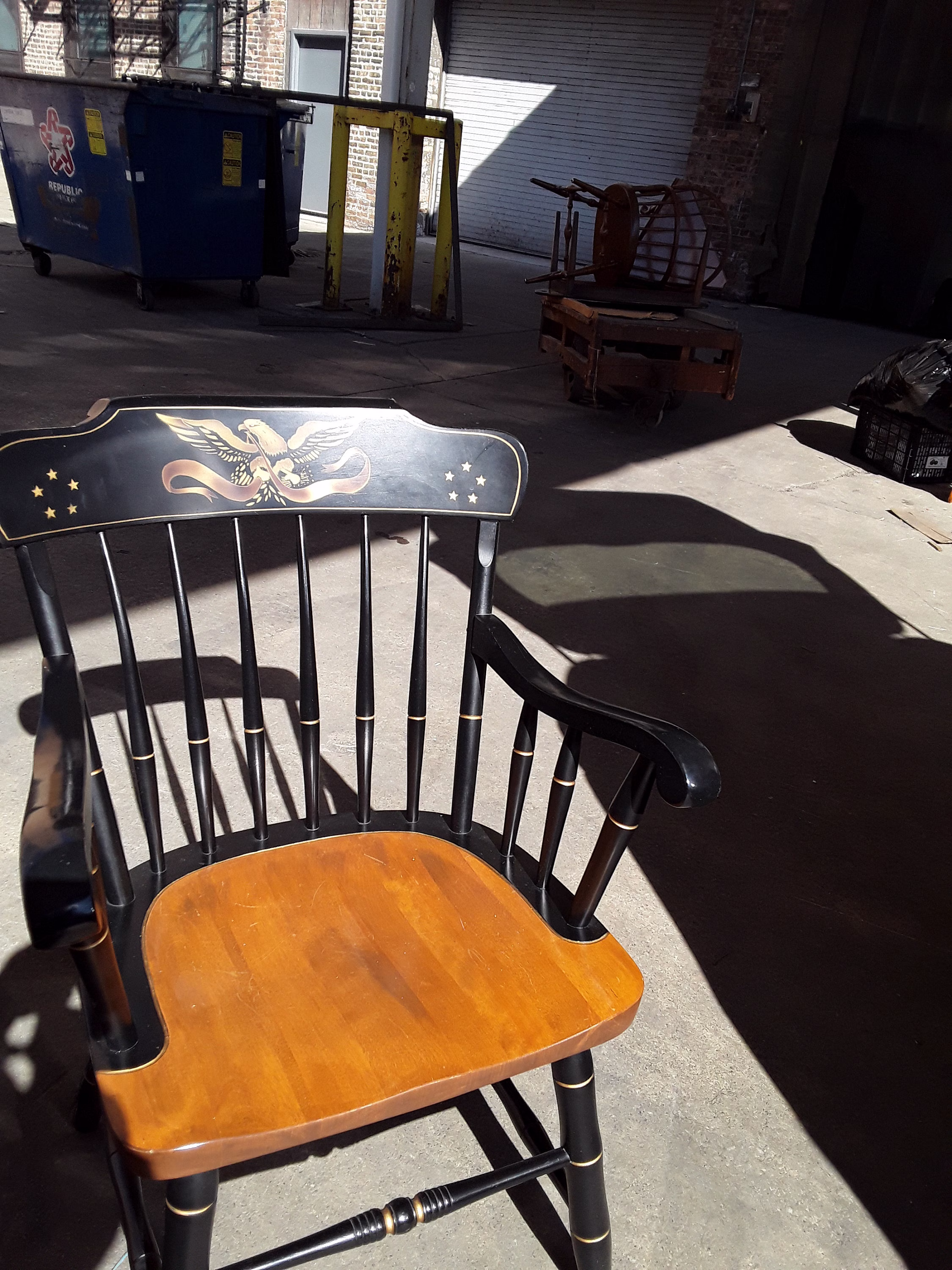 Very Sturdy Victorian Vintage Barrel Back Captains Windsor Chair with Eagle Inlay