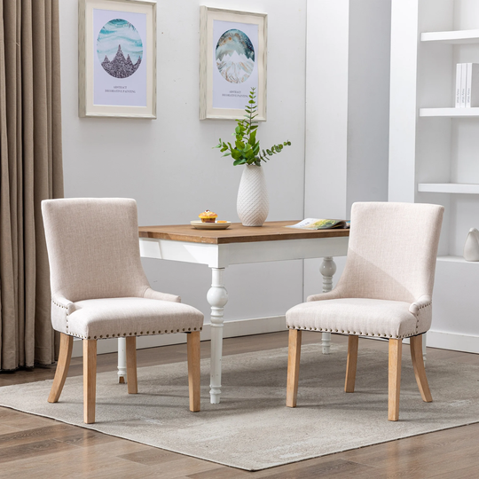 Fabric Dining Chairs Leisure Padded Chairs with Rubber Wood Legs,Nailed Trim(Set of 2) - N/A
