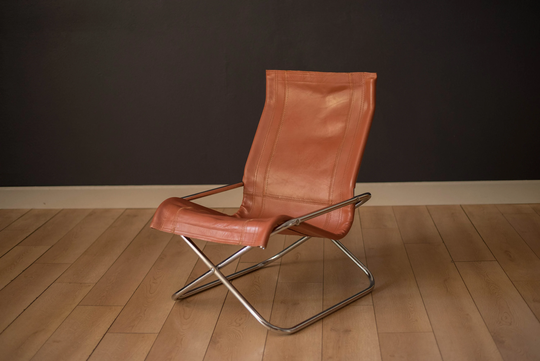 Vintage Takeshi Nii Leather & Chrome Sling Chair