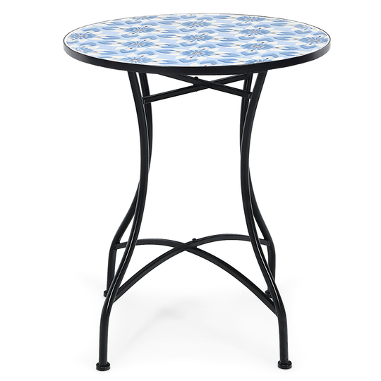 Costway 28.5'' Patio Round Mosaic Bistro Table Plant Stand Blue Flower - See Details